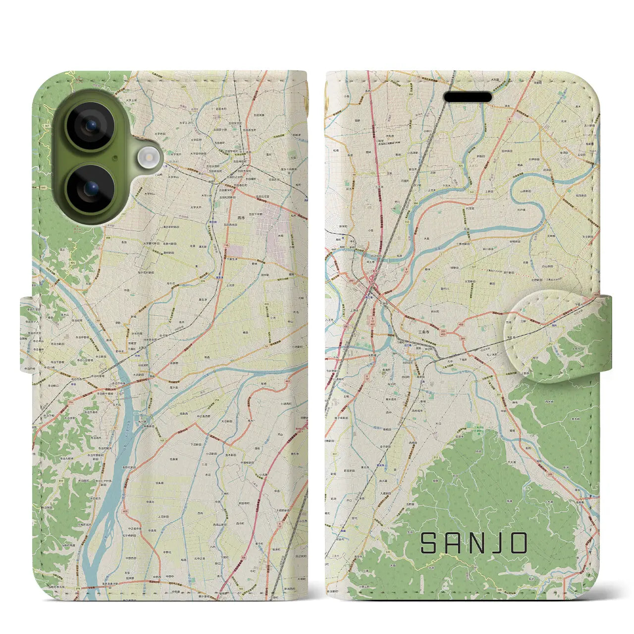 【三条（新潟県）】地図柄iPhoneケース（手帳タイプ）