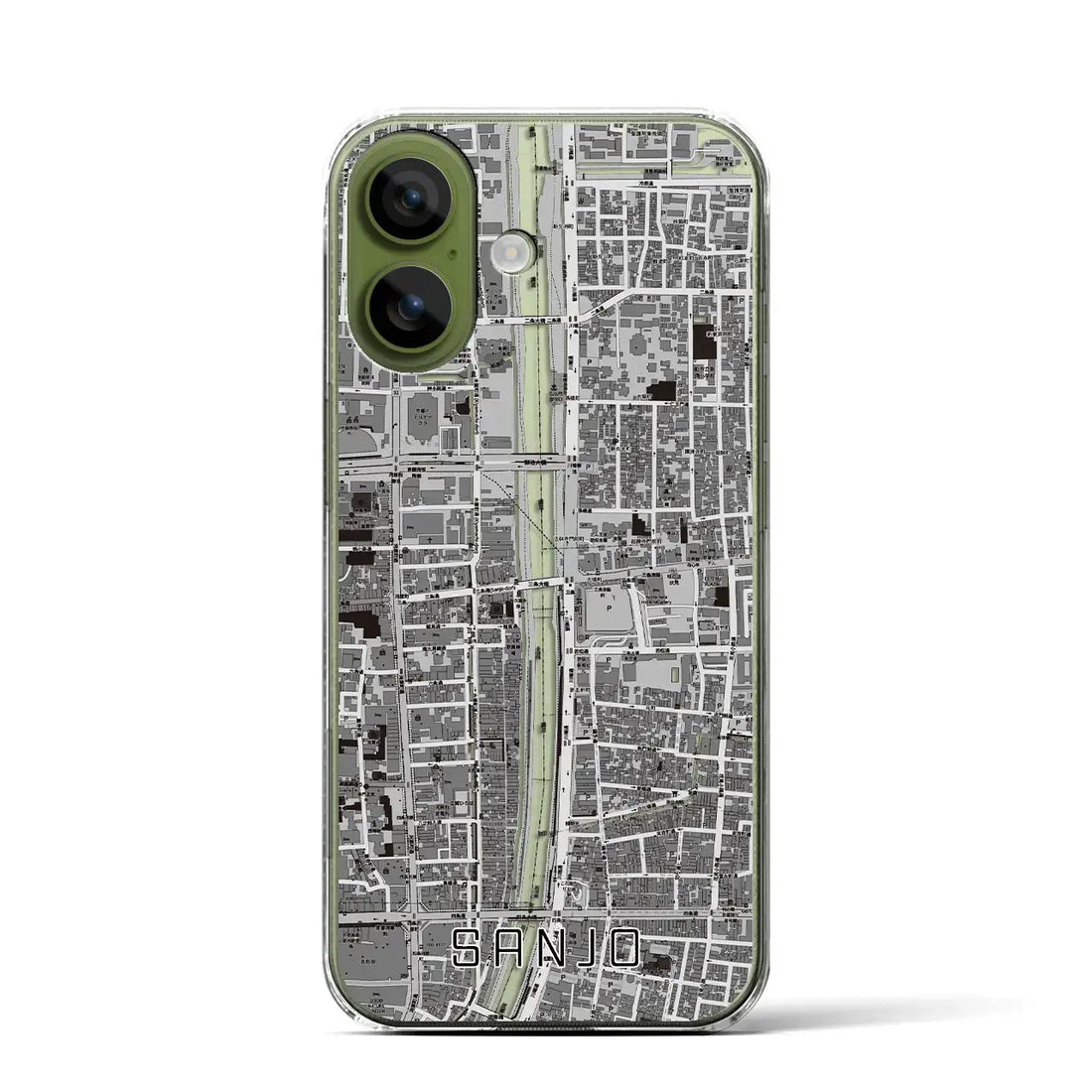 【三条（京都府）】地図柄iPhoneケース（クリアタイプ）モノトーン・iPhone 17 Pro Max 用