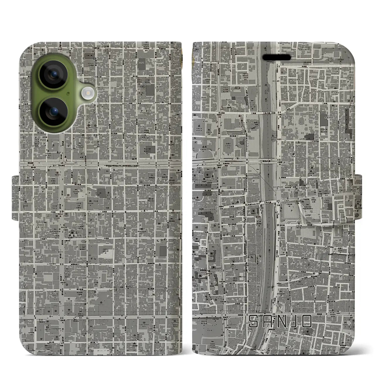 【三条（京都府）】地図柄iPhoneケース（手帳タイプ）