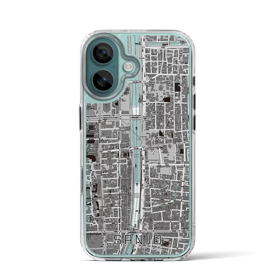 【三条（京都府）】地図柄iPhoneケース（MagSafeタイプ）モノトーン・iPhone 16 Pro 用