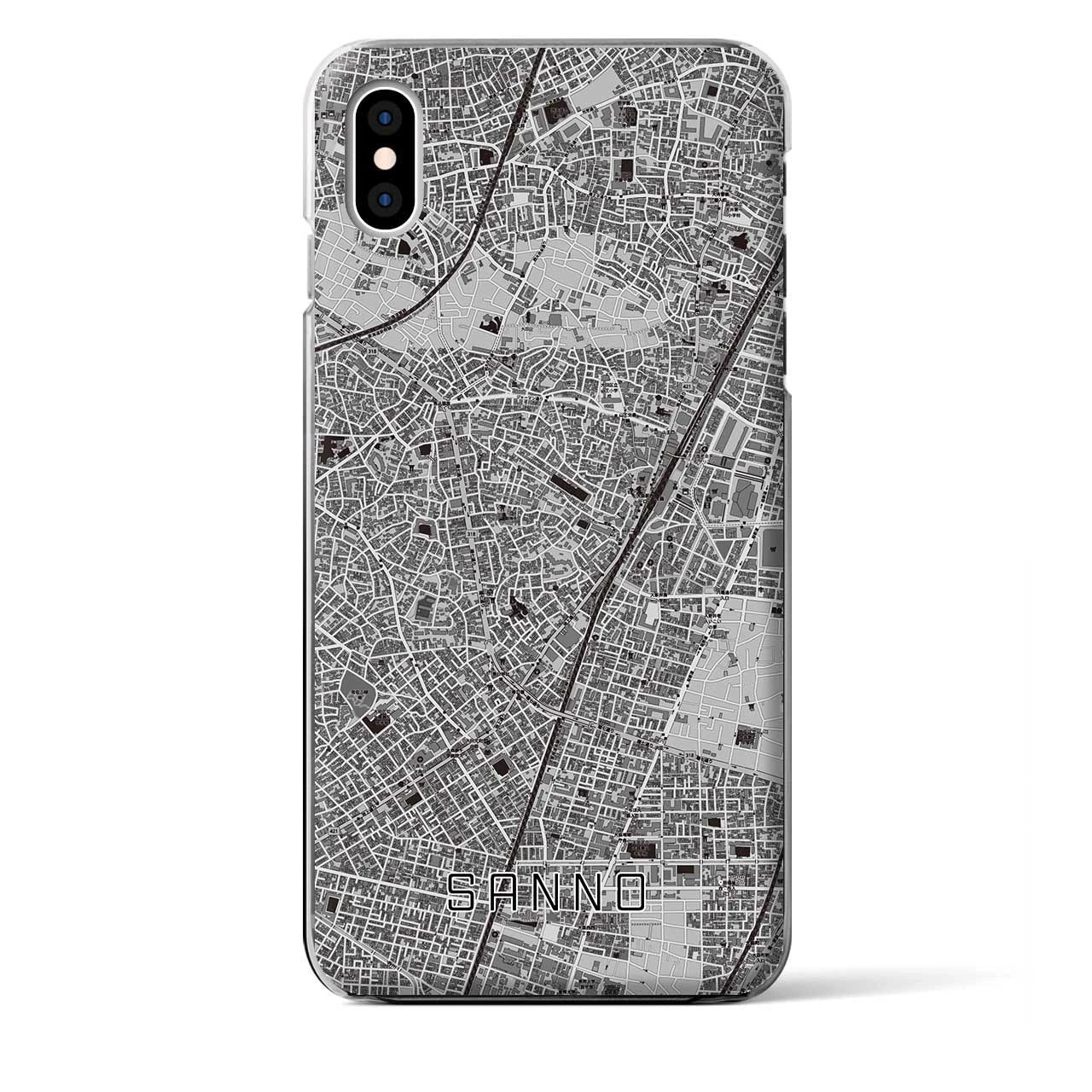 【山王（東京都）】地図柄iPhoneケース（クリアタイプ）モノトーン・iPhone XS Max 用