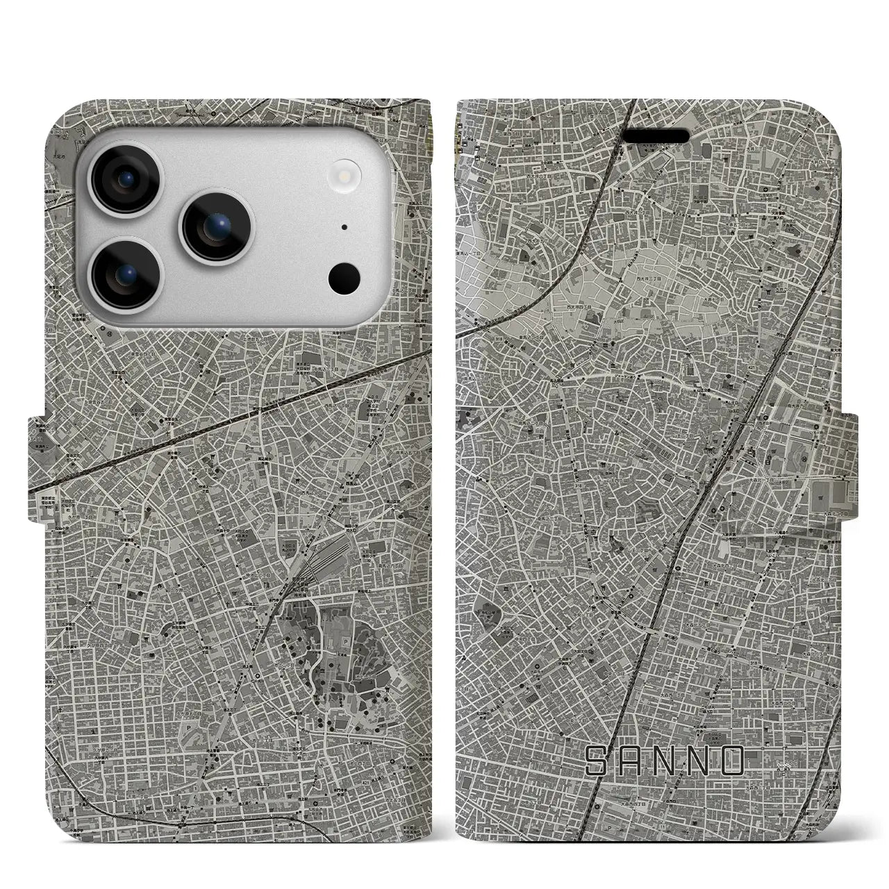 【山王（東京都）】地図柄iPhoneケース（手帳タイプ）