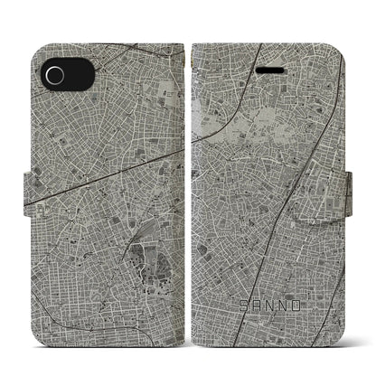 【山王（東京都）】地図柄iPhoneケース（手帳タイプ）モノトーン・iPhone SE（第3 / 第2世代） / 8 / 7 / 6s / 6 用