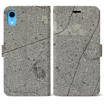 【山王（東京都）】地図柄iPhoneケース（手帳タイプ）モノトーン・iPhone XR 用