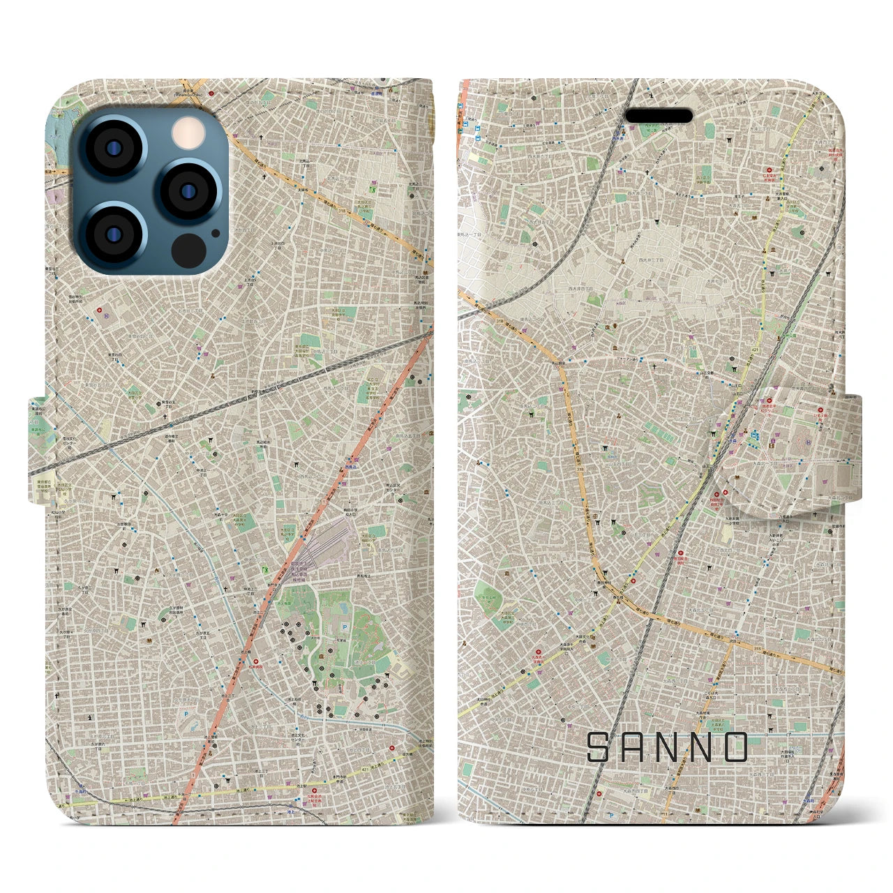 【山王（東京都）】地図柄iPhoneケース（手帳タイプ）