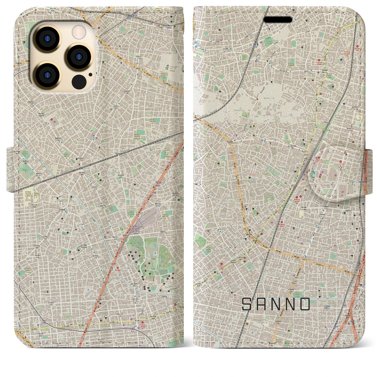 【山王（東京都）】地図柄iPhoneケース（手帳タイプ）