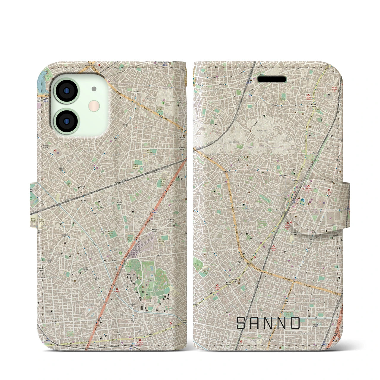 【山王（東京都）】地図柄iPhoneケース（手帳タイプ）