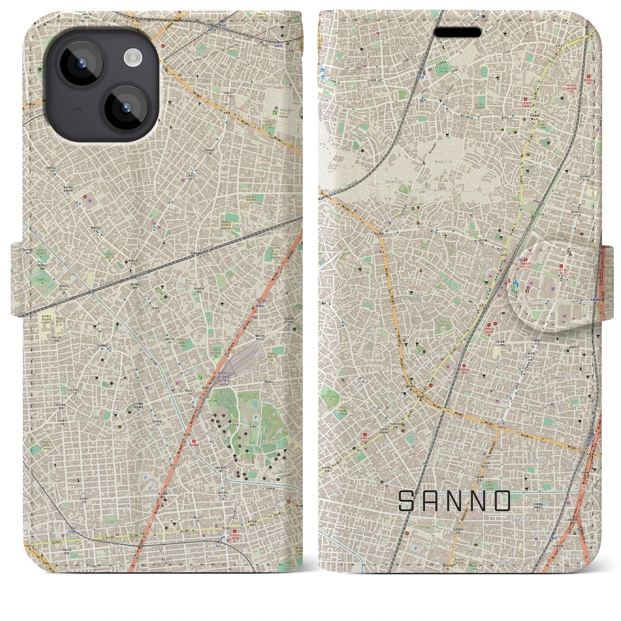 【山王（東京都）】地図柄iPhoneケース（手帳タイプ）