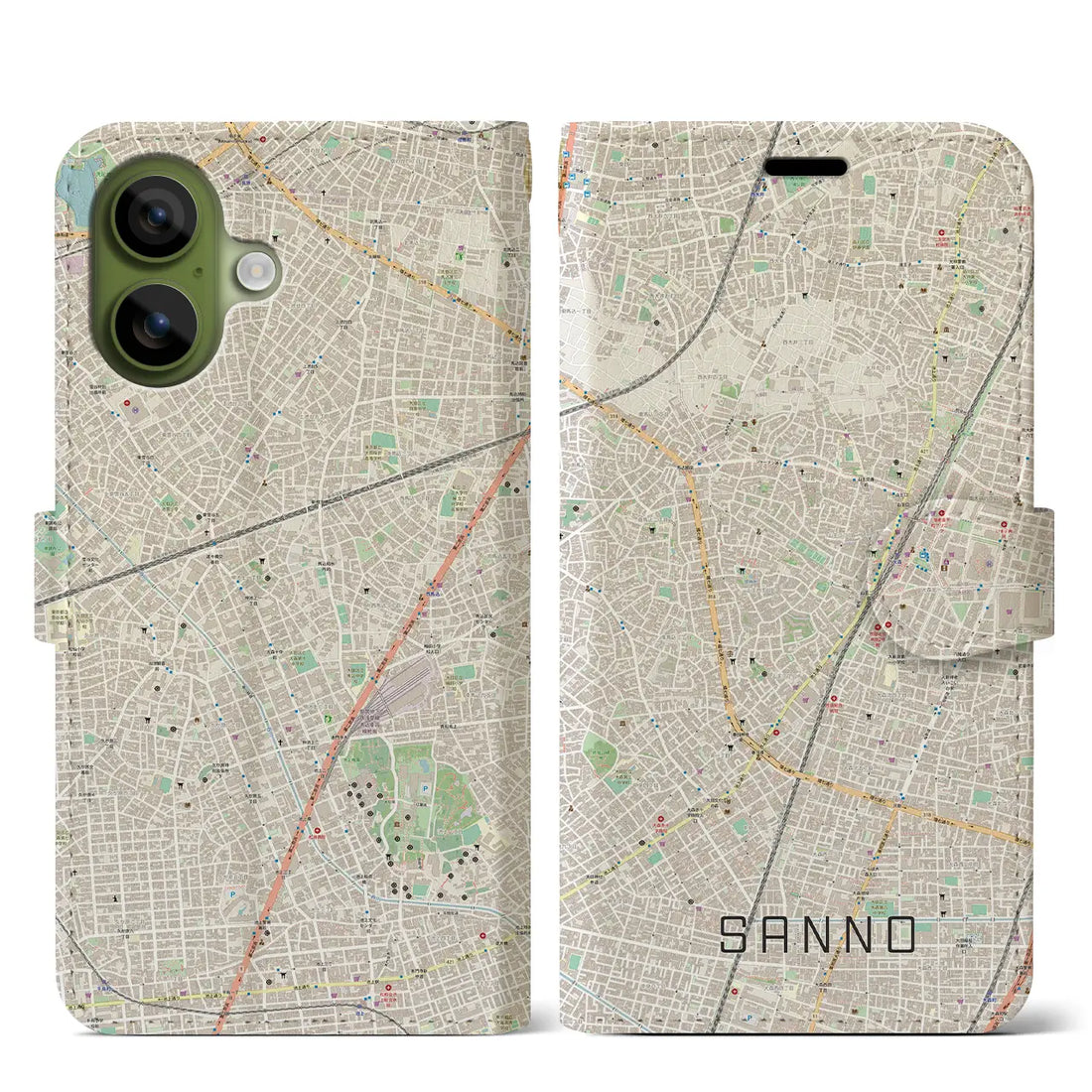 【山王（東京都）】地図柄iPhoneケース（手帳タイプ）モノトーン・iPhone 17 Pro Max 用