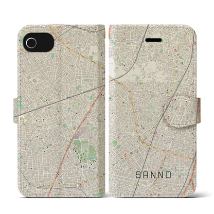 【山王（東京都）】地図柄iPhoneケース（手帳タイプ）ナチュラル・iPhone SE（第3 / 第2世代） / 8 / 7 / 6s / 6 用