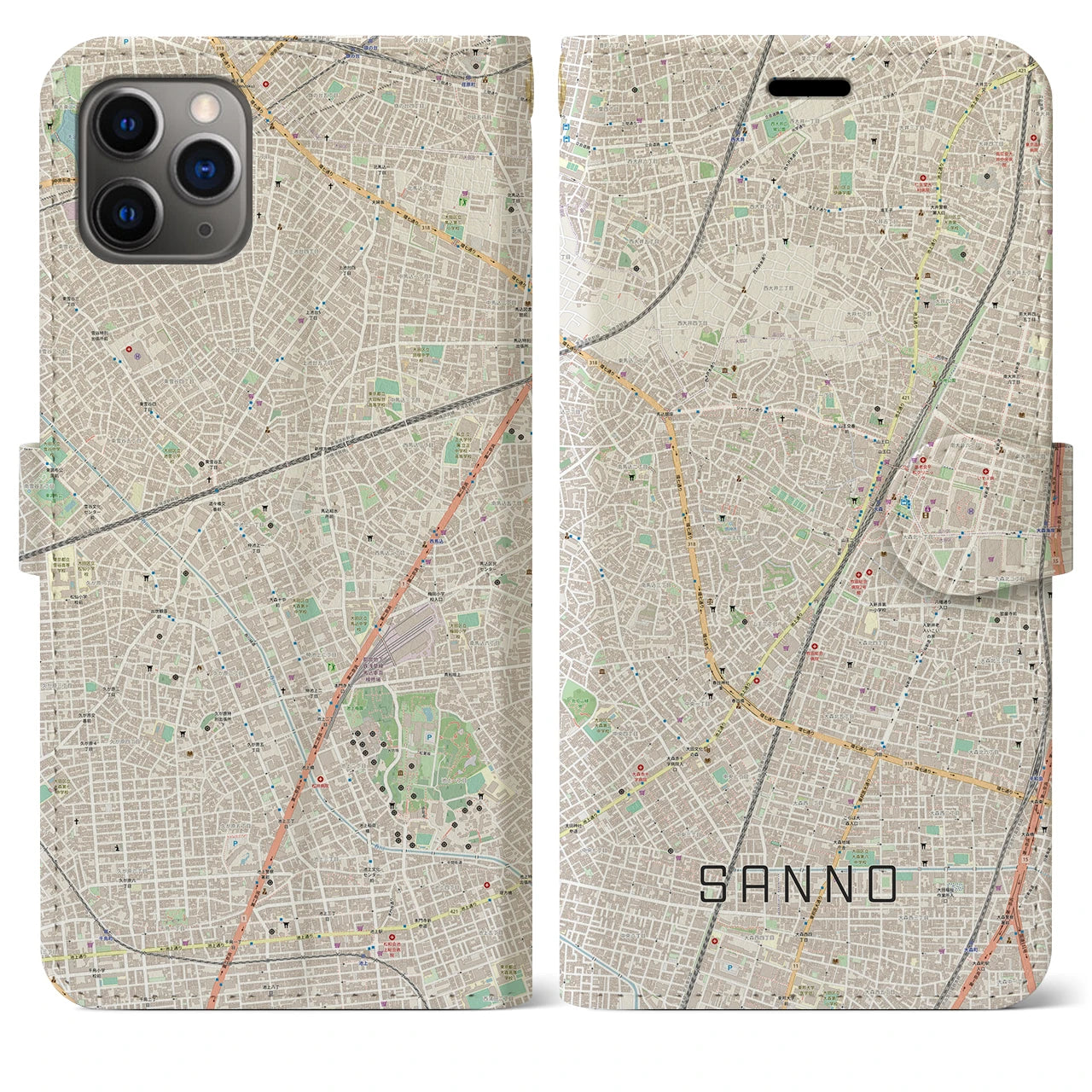 【山王（東京都）】地図柄iPhoneケース（手帳タイプ）