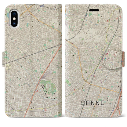 【山王（東京都）】地図柄iPhoneケース（手帳タイプ）ナチュラル・iPhone XS Max 用