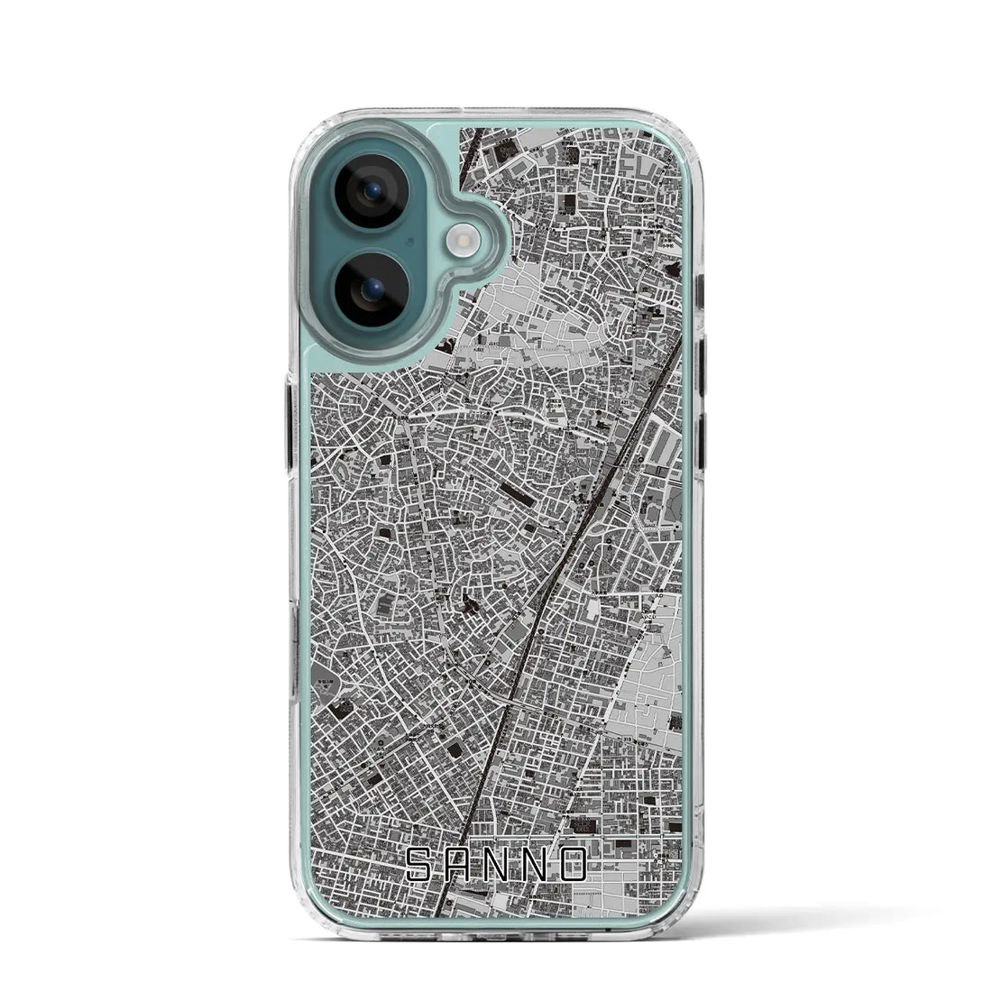 【山王（東京都）】地図柄iPhoneケース（MagSafeタイプ）モノトーン・iPhone 16 Pro 用