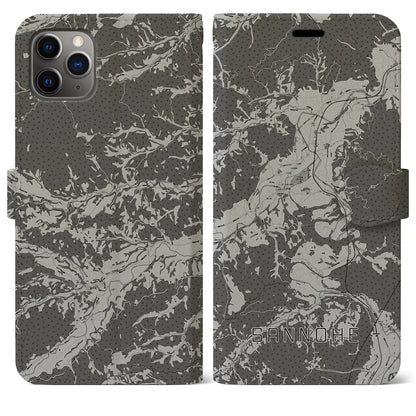 【三戸（青森県）】地図柄iPhoneケース（手帳タイプ）モノトーン・iPhone 11 Pro Max 用