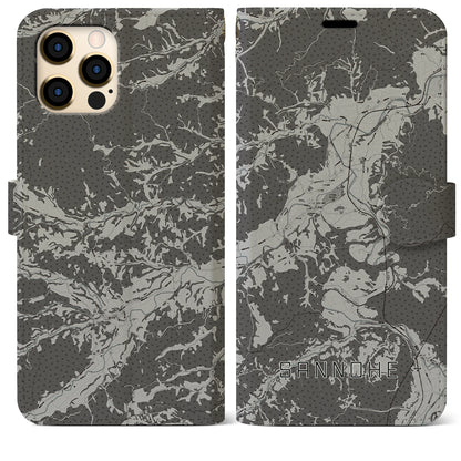 【三戸（青森県）】地図柄iPhoneケース（手帳タイプ）モノトーン・iPhone 12 Pro Max 用