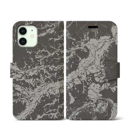 【三戸（青森県）】地図柄iPhoneケース（手帳タイプ）モノトーン・iPhone 12 mini 用