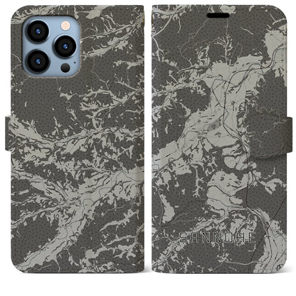 【三戸（青森県）】地図柄iPhoneケース（手帳タイプ）モノトーン・iPhone 13 Pro Max 用