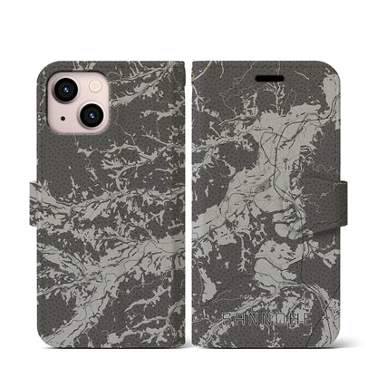 【三戸（青森県）】地図柄iPhoneケース（手帳タイプ）モノトーン・iPhone 13 mini 用