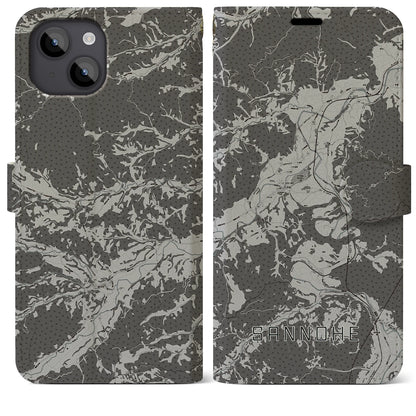 【三戸（青森県）】地図柄iPhoneケース（手帳タイプ）モノトーン・iPhone 14 Plus 用