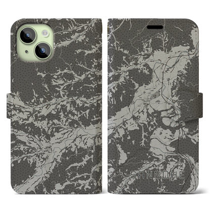 【三戸（青森県）】地図柄iPhoneケース（手帳タイプ）モノトーン・iPhone 15 用