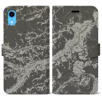 【三戸（青森県）】地図柄iPhoneケース（手帳タイプ）モノトーン・iPhone XR 用