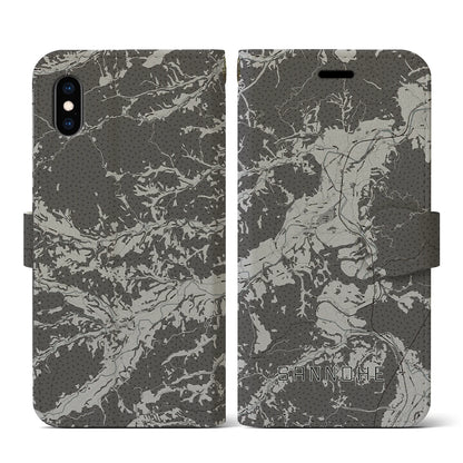 【三戸（青森県）】地図柄iPhoneケース（手帳タイプ）モノトーン・iPhone XS / X 用