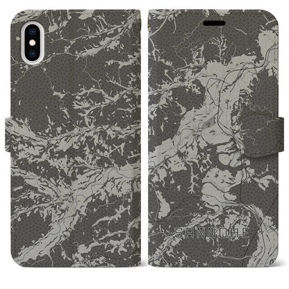 【三戸（青森県）】地図柄iPhoneケース（手帳タイプ）モノトーン・iPhone XS Max 用