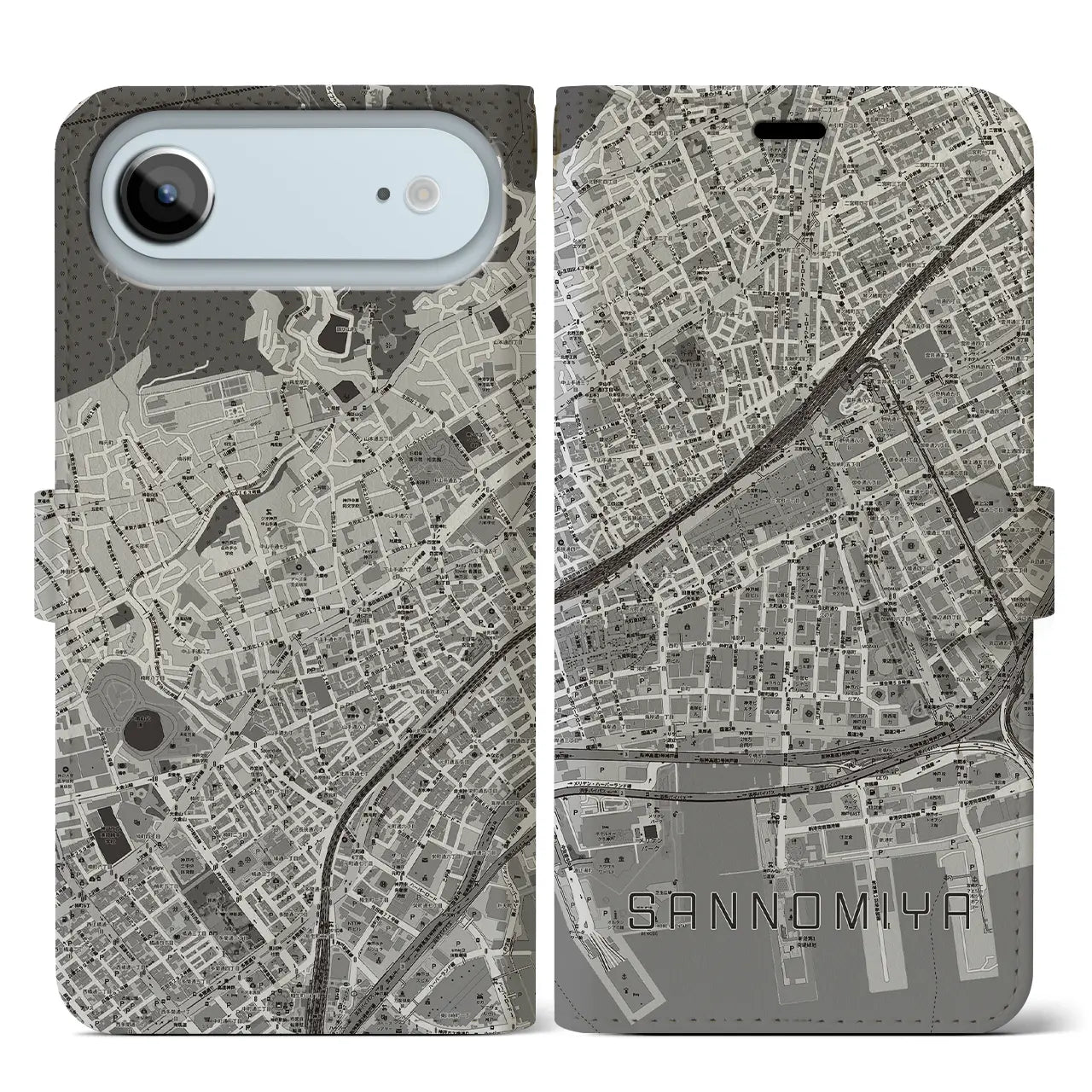 【三宮2（兵庫県）】地図柄iPhoneケース（手帳タイプ）
