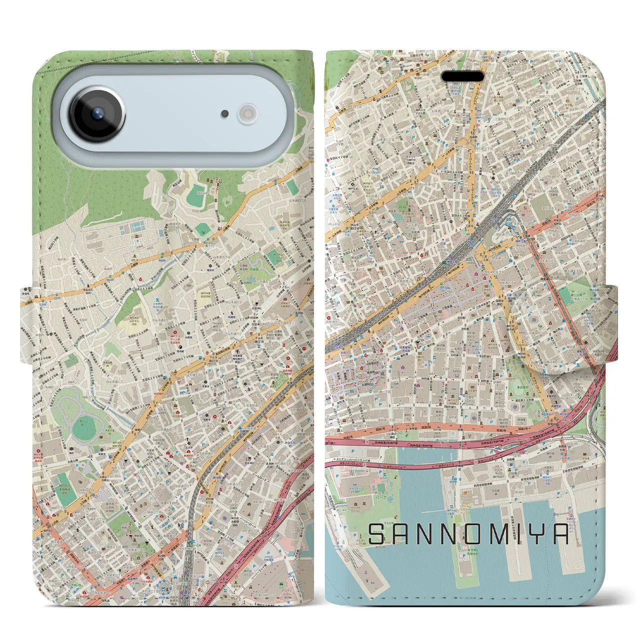 【三宮2（兵庫県）】地図柄iPhoneケース（手帳タイプ）