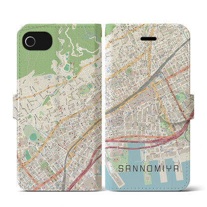 【三宮2（兵庫県）】地図柄iPhoneケース（手帳タイプ）ナチュラル・iPhone SE（第3 / 第2世代） / 8 / 7 / 6s / 6 用