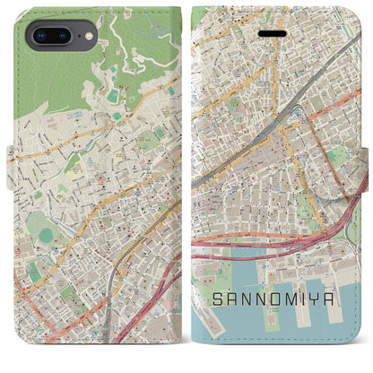 【三宮2（兵庫県）】地図柄iPhoneケース（手帳タイプ）ナチュラル・iPhone 8Plus /7Plus / 6sPlus / 6Plus 用