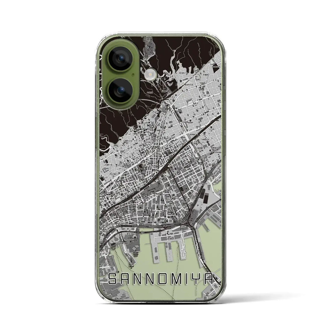 【三宮(兵庫県)】地図柄iPhoneケース(クリアタイプ)モノトーン・iPhone 17 Pro Max 用