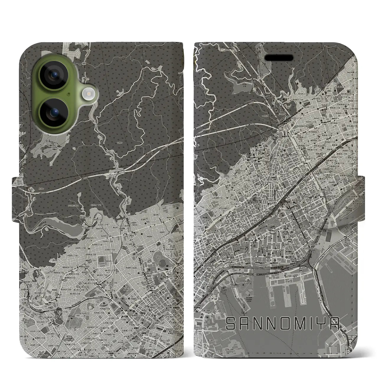 【三宮（兵庫県）】地図柄iPhoneケース（手帳タイプ）