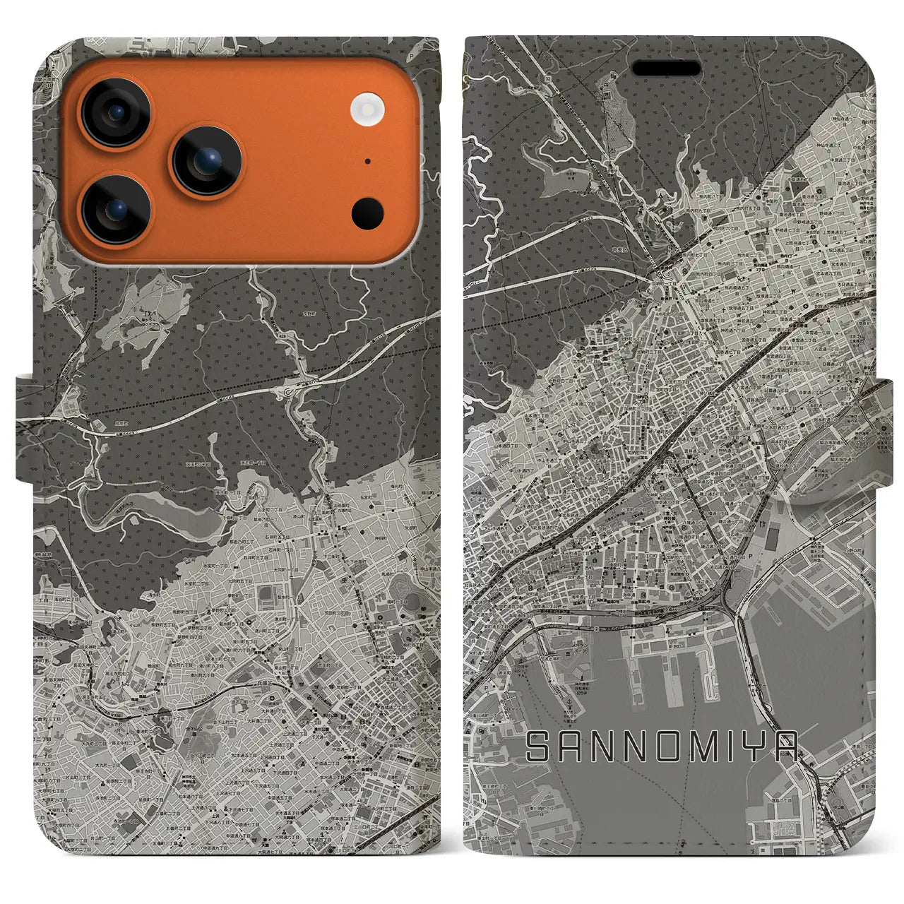 【三宮（兵庫県）】地図柄iPhoneケース（手帳タイプ）