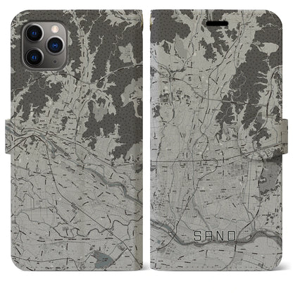 【佐野（栃木県）】地図柄iPhoneケース（手帳タイプ）モノトーン・iPhone 11 Pro Max 用