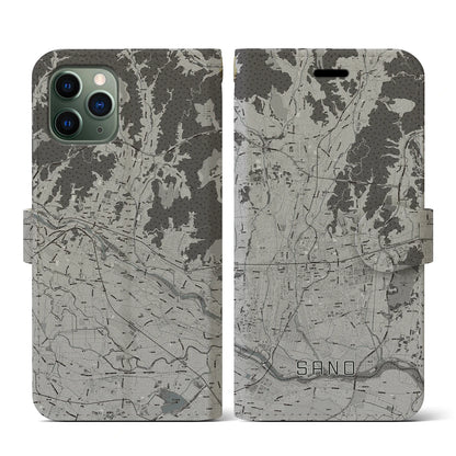 【佐野（栃木県）】地図柄iPhoneケース（手帳タイプ）モノトーン・iPhone 11 Pro 用