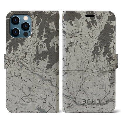 【佐野（栃木県）】地図柄iPhoneケース（手帳タイプ）モノトーン・iPhone 12 / 12 Pro 用