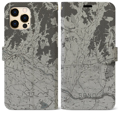 【佐野（栃木県）】地図柄iPhoneケース（手帳タイプ）モノトーン・iPhone 12 Pro Max 用