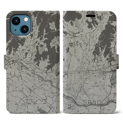 【佐野（栃木県）】地図柄iPhoneケース（手帳タイプ）モノトーン・iPhone 13 用