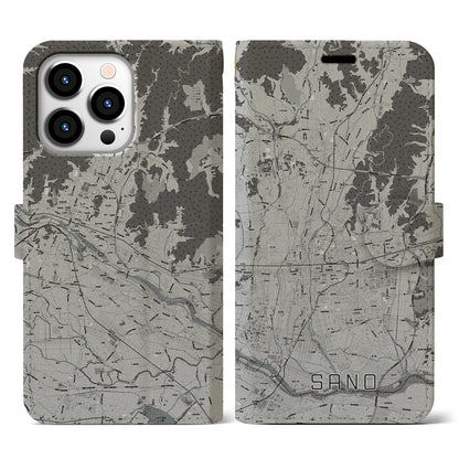 【佐野（栃木県）】地図柄iPhoneケース（手帳タイプ）モノトーン・iPhone 13 Pro 用