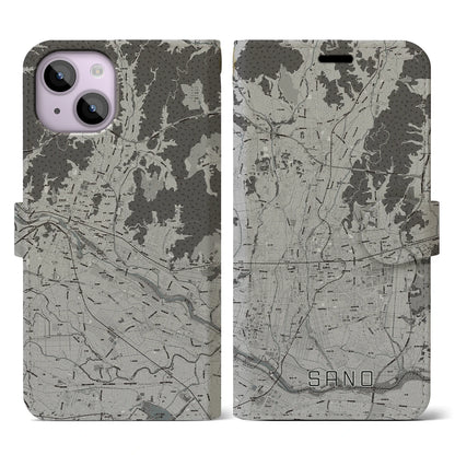 【佐野（栃木県）】地図柄iPhoneケース（手帳タイプ）モノトーン・iPhone 14 用