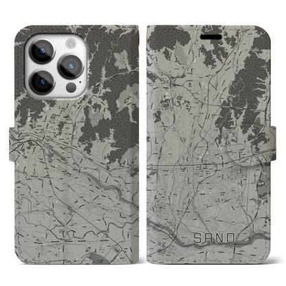 【佐野（栃木県）】地図柄iPhoneケース（手帳タイプ）モノトーン・iPhone 14 Pro 用