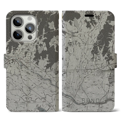 【佐野（栃木県）】地図柄iPhoneケース（手帳タイプ）モノトーン・iPhone 15 Pro 用