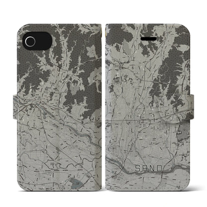 【佐野（栃木県）】地図柄iPhoneケース（手帳タイプ）モノトーン・iPhone SE（第3 / 第2世代） / 8 / 7 / 6s / 6 用