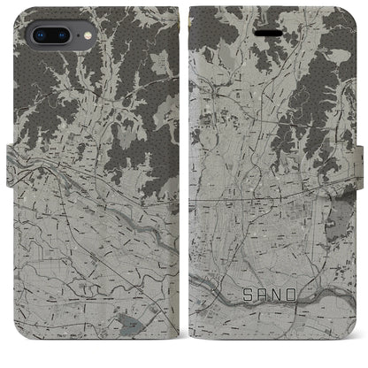 【佐野（栃木県）】地図柄iPhoneケース（手帳タイプ）モノトーン・iPhone 8Plus /7Plus / 6sPlus / 6Plus 用