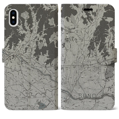 【佐野（栃木県）】地図柄iPhoneケース（手帳タイプ）モノトーン・iPhone XS Max 用