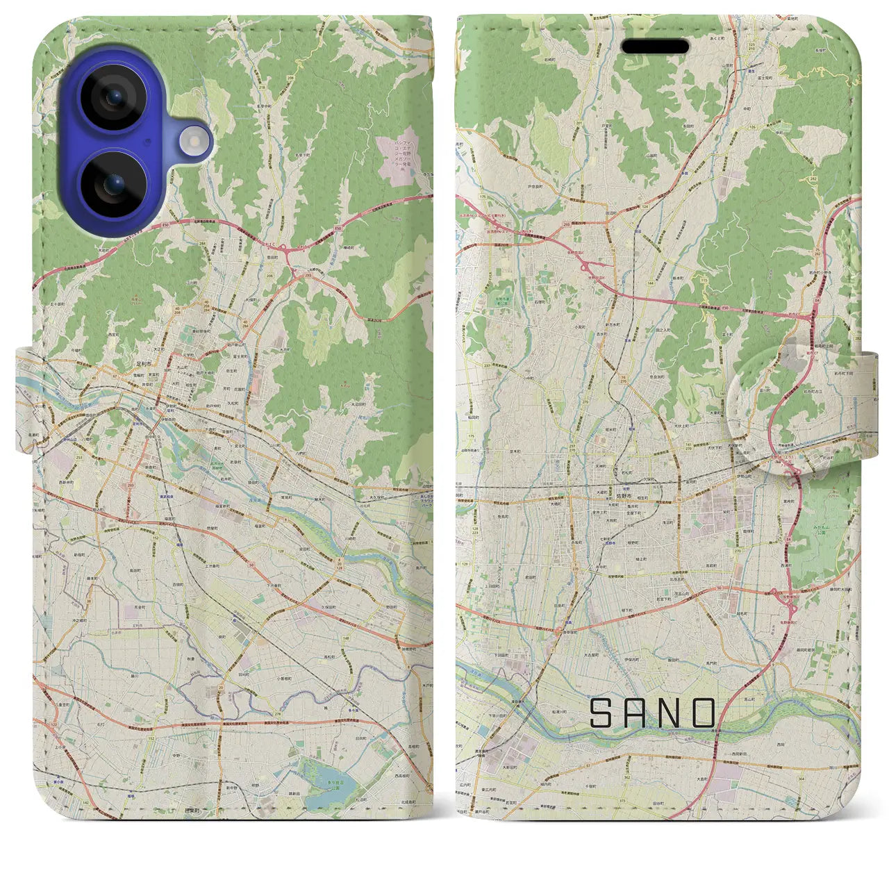 【佐野（栃木県）】地図柄iPhoneケース（手帳タイプ）ナチュラル・iPhone 16 Pro Max 用