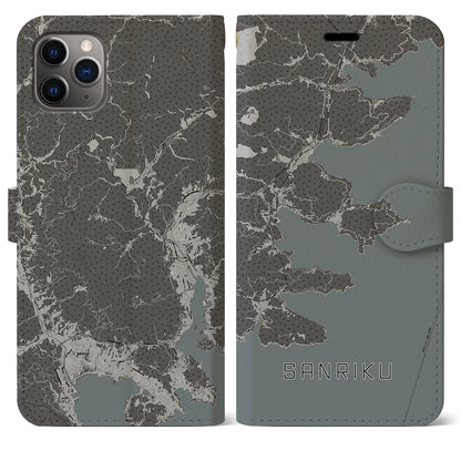 【三陸（岩手県）】地図柄iPhoneケース（手帳タイプ）モノトーン・iPhone 11 Pro Max 用