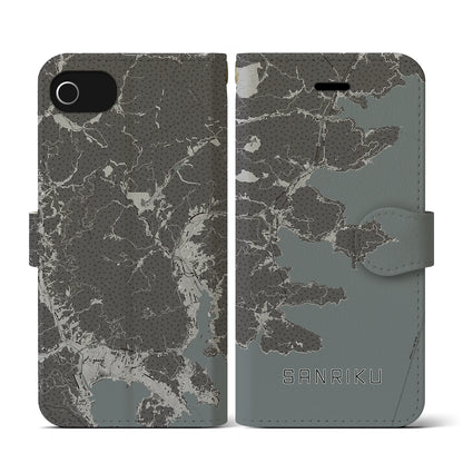 【三陸（岩手県）】地図柄iPhoneケース（手帳タイプ）モノトーン・iPhone SE（第3 / 第2世代） / 8 / 7 / 6s / 6 用