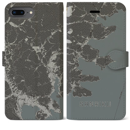 【三陸（岩手県）】地図柄iPhoneケース（手帳タイプ）モノトーン・iPhone 8Plus /7Plus / 6sPlus / 6Plus 用